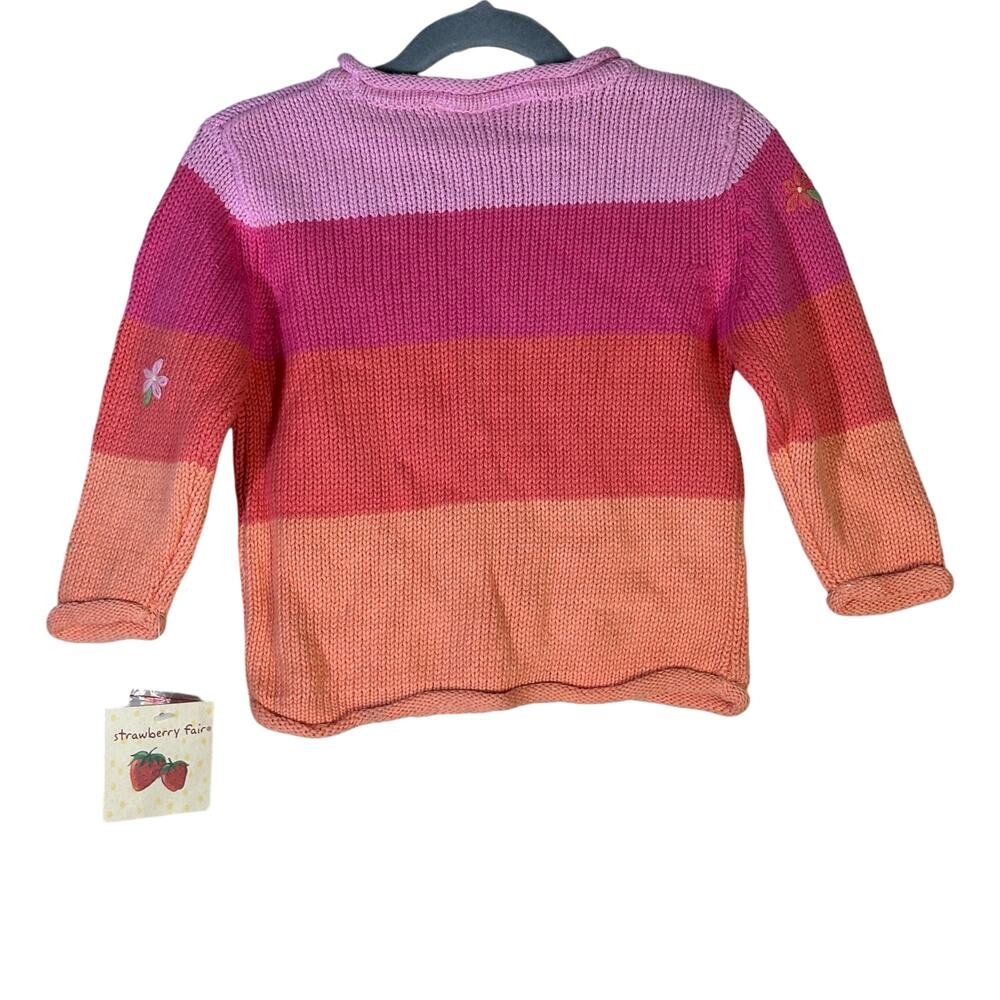NWT Vintage Strawberry Fair Sweater Girls 2T Pink Orange Floral Embroidered Knit - Picture 2 of 3
